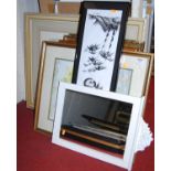 Assorted pictures, prints, modern framed wall mirror etc