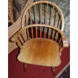 An elm seat and beech stickback Windsor chair, width 63cm