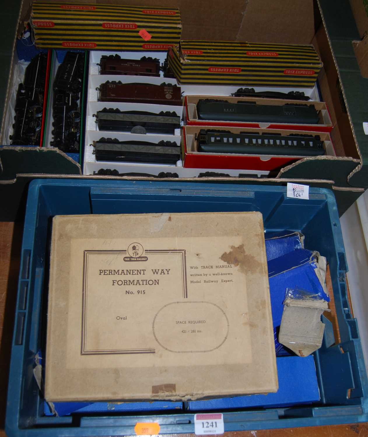 Two boxes of mixed 00 gauge, to include two locomotives, various rolling stock, mixed track