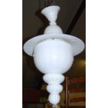 A contemporary Murano white opaline glass sectional hanging ceiling light, of domed and lower