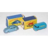 Matchbox group of 2 models as follows, 25 Vw sedan in blue with a couple of chips to roof ,car