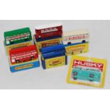 Matchbox group of models as follows: 3x no 74 Daimler bus,"Esso extra" logo,green ,cream,red with