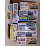 Nine various boxed Tamiya, Gunze Sangyo, and Studio 27 mixed classic car and high speed racing kits,