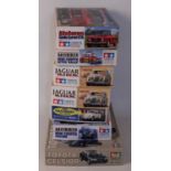 Seven various boxed as issued Tamiya and Gunze Sangyo 1/24 scale classic car kits to include a