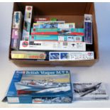 One box containing 13 various mixed scale and mixed subject plastic aircraft and saloon kits,