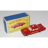 Matchbox 59b ford fairlane fire car bright red with "fire chief" decals in picture box (M-MB)