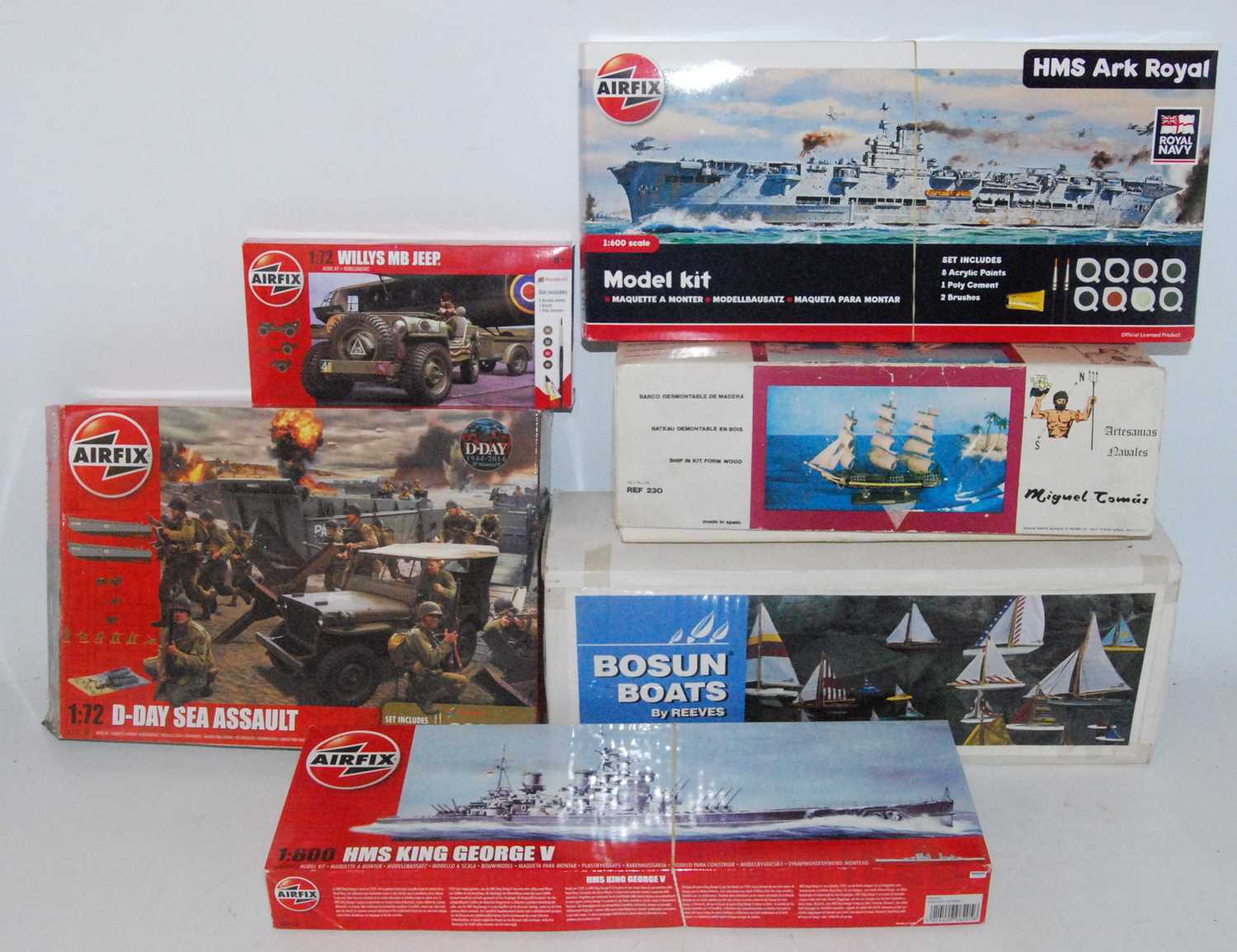 One box containing a quantity of various ship and military related wooden and plastic kits to