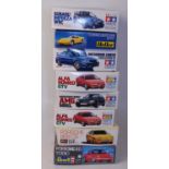Eight various boxed as issued Tamiya, Heller, Revel, and Hasegawa 1/24 scale high speed racing and