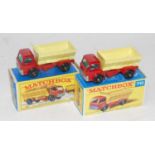 Matchbox 70d Grit Spreader group, to include one red body, lemon back, F box, grey slide (M-BM), and