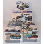 Eight various boxed mixed scale Formula One and racing plastic kits to include Tamiya and Smer,