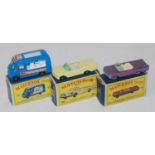 Matchbox group of 3 models as follows: no 39 Pontiac convertible in yellow with bpw and black base