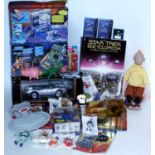 One box containing a quantity of mixed TV related diecast vehicles and plastic action figure