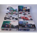 Eight various boxed Tamiya and Hasegawa 1/24 scale Formula One racing plastic car kits to include