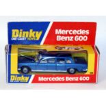 A Dinky Toys No. 128 Mercedes Benz 600 comprising of metallic blue body with grey interior and