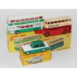 Dinky group of 3 models as follows, 293 Leyland Atlantean bus with box, model has chips to raised