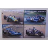 Four various boxed Ebbro 1/20 scale plastic Formula One racing car kits to include a Tyrrell 002