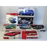 Eight various mixed scale boxed plastic high speed racing and classic car kits, mixed manufactures