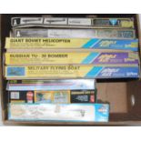 Eight various boxed plastic military aircraft kits to include Playfix Kits, Novo, MPM and others,