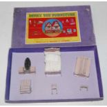 Dinky Toys Pre War No.102 Bedroom set in box, Consists of bed, wardrobe, dressing table, cupboard,