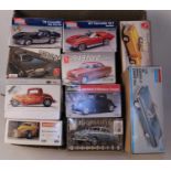 Ten various boxed AMT, Revell, Monogram, and other 1/25 scale mixed commercial and classic car
