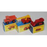 Matchbox group of 3 models includes: 28d Mack dump truck orange body red hubs in E. box and a 58c