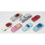 Dinky group of 7 models as follows Austin Atlantic in pink another in blue,Sunbeam Alpine in blue,