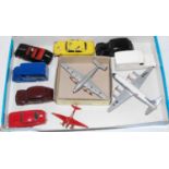 Dinky group of 10 models as follows: 7 cars repainted ,one 702 Vicount in air France livery in