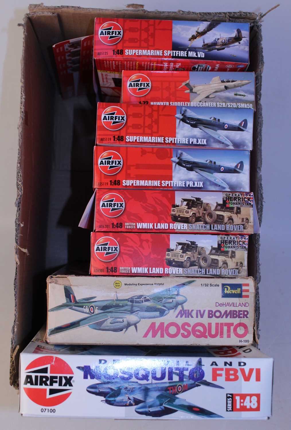 Eight various boxed mixed series Airfix and Revell mixed scale plastic military related kits to