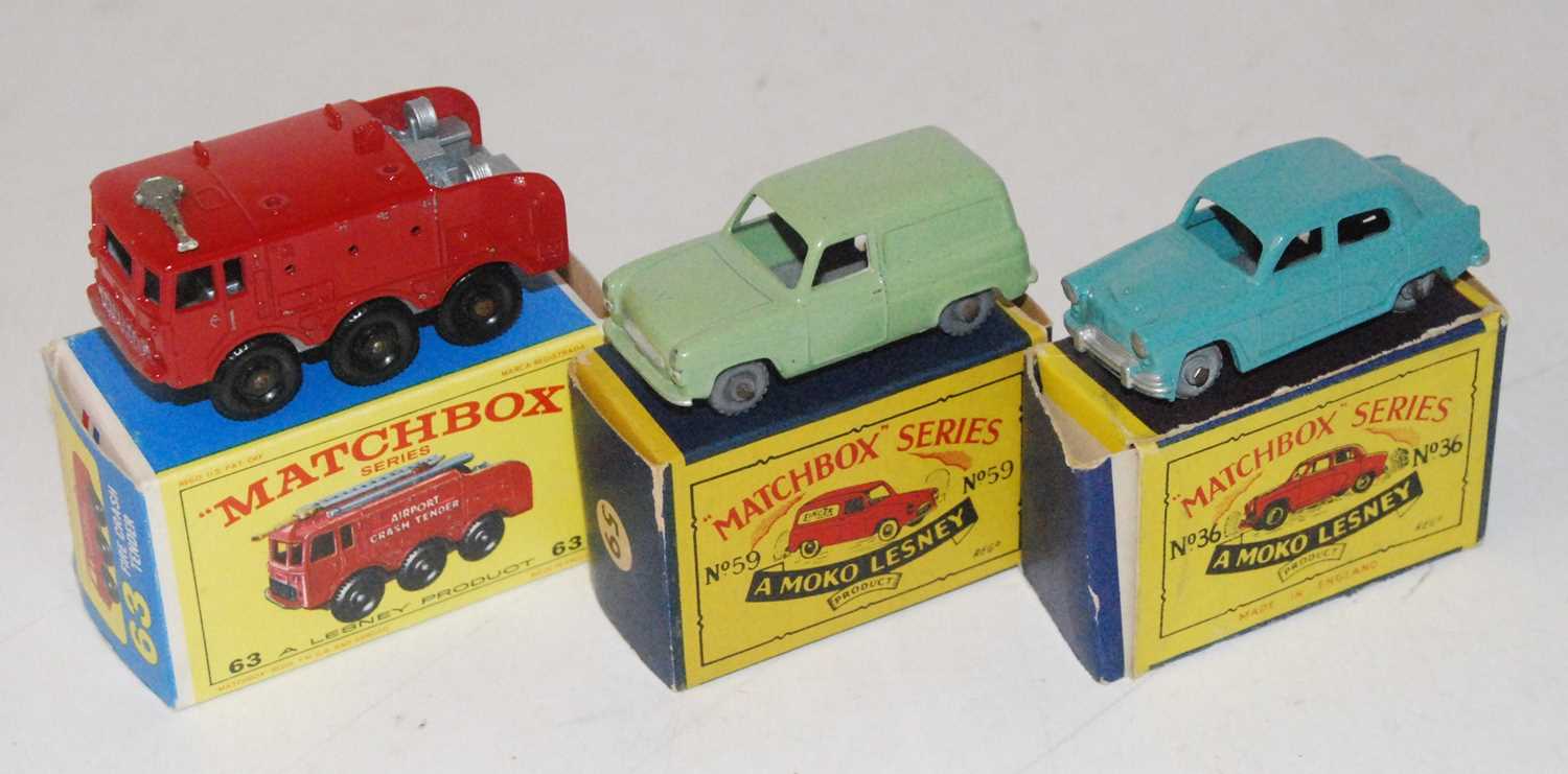 Matchbox group of 3 models to includes the following 63 airport fire truck has rub marks to sides of