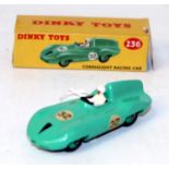 A Dinky Toys No. 236 Connaught Racing car comprising of light green body with green hubs, racing