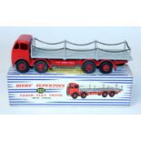 A Dinky Toys No. 905 Foden flat truck with chains, comprising of second type red cab and chassis