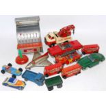 One tray containing a quantity of mixed various tinplate toys and accessories to include a Triang