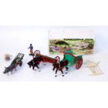 Three various white metal and lead hollow cast horse drawn farm miniatures, to include a white metal