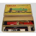 A Chad Valley Ubilda locomotive housed in the original labelled card box, appears complete with