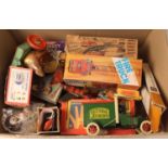 A large quantity of mixed tinplate, plastic and diecast toys and miniatures to include a Wingfield