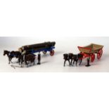 One tray containing two Britains style lead hollow cast and white metal horse drawn farm equipment