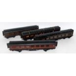 Four Exley LMS livery coaches, some have changed bogies, one has been repainted, all would benefit