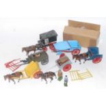 One tray containing a quantity of various Britains white metal and later adapted horse drawn and