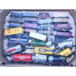 Small tray containing approx 40 four wheel wagons, mixed makes mixed liveries, some items