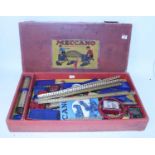 Late 1930s Meccano No. 9 box in (P) condition, containing quantity of blue items and 10 x 18½"