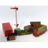 Hornby early home signal (G), box only for No. 1 side tipping wagon (F-G), Chad Valley clockwork '