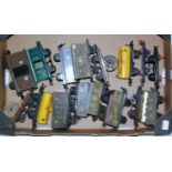 Two large trays containing approx 44 wagons, assorted makes Hornby, Steadman, Bassett Lowke etc,