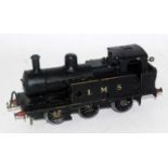 0-6-0 LMS tank loco very heavily painted black, massive spring clockwork motor, possibly home or kit