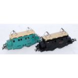 Two Hornby SNCF 20v electric locomotives, one green and one black, marks to sides and roofs (F-G)
