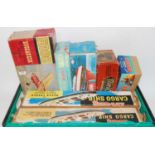 One box of various mixed tinplate and plastic mixed toys to include two boxed incomplete Triang