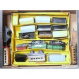 Large tray containing mainly Hornby items: 2x No. 30 locos without tenders (P), variety of M0/No. 21