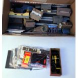 A very large box of 00 gauge buildings and scenic items with approx 20 Triang assorted switches,