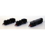 Three Hornby Dublo 3-rail locos: EDL17 0-6-2 tank BR69567; 3217 0-6-2 BR tank 69567 and L30 BoBo