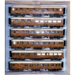 6 coach rake of Kirk kit built Gresley teak with white roofs to form 'The East Anglian' (VG)