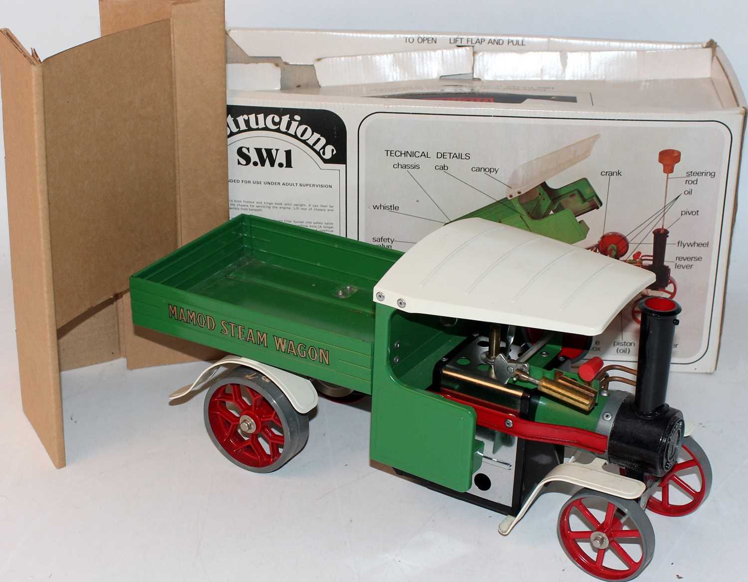 A Mamod SW1 steam wagon comprising of green, white and red body of usual specification, housed in - Image 2 of 2
